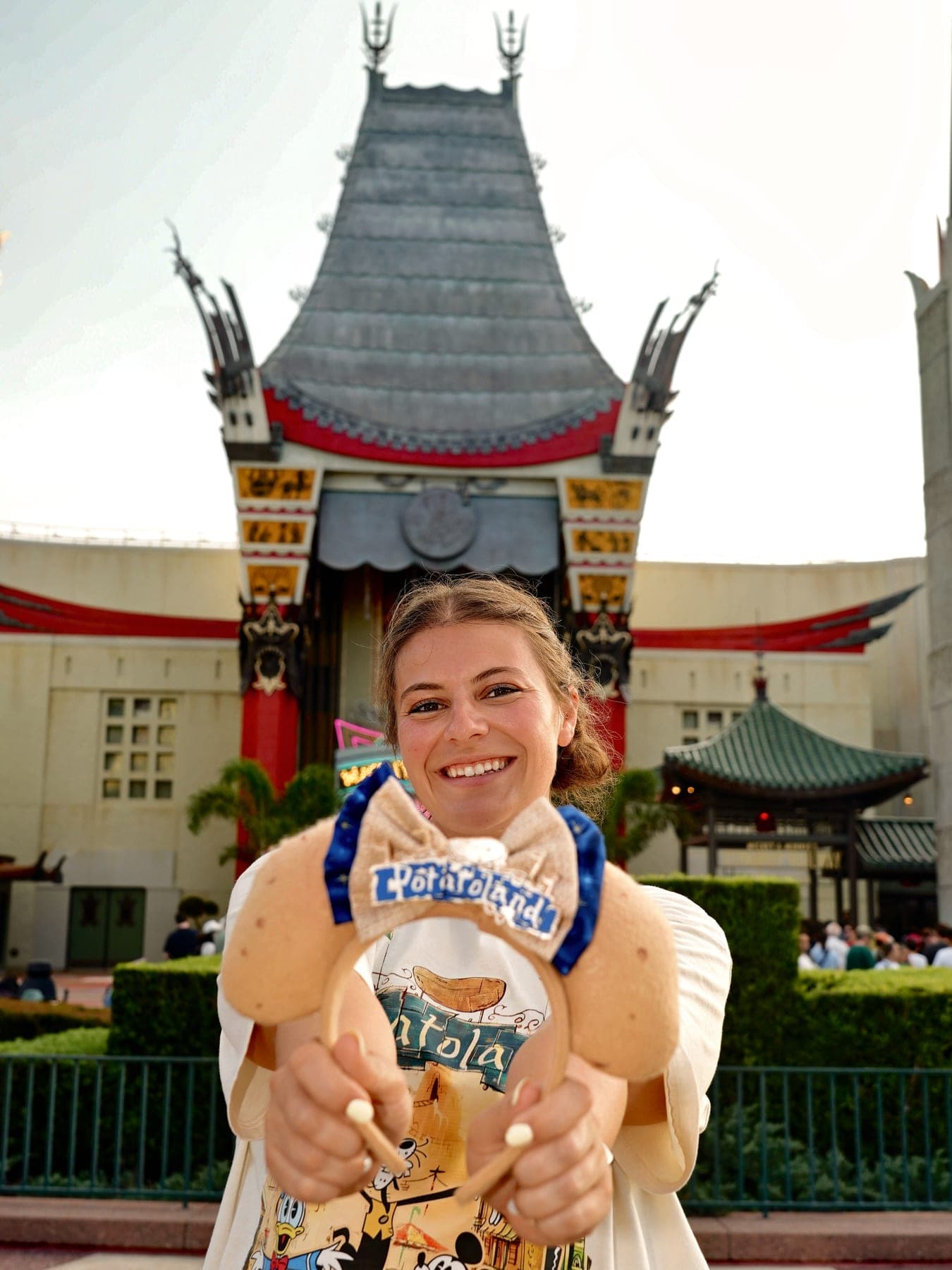 Land of the Spuds. Felt potato ears, starry bow, vinyl sign.