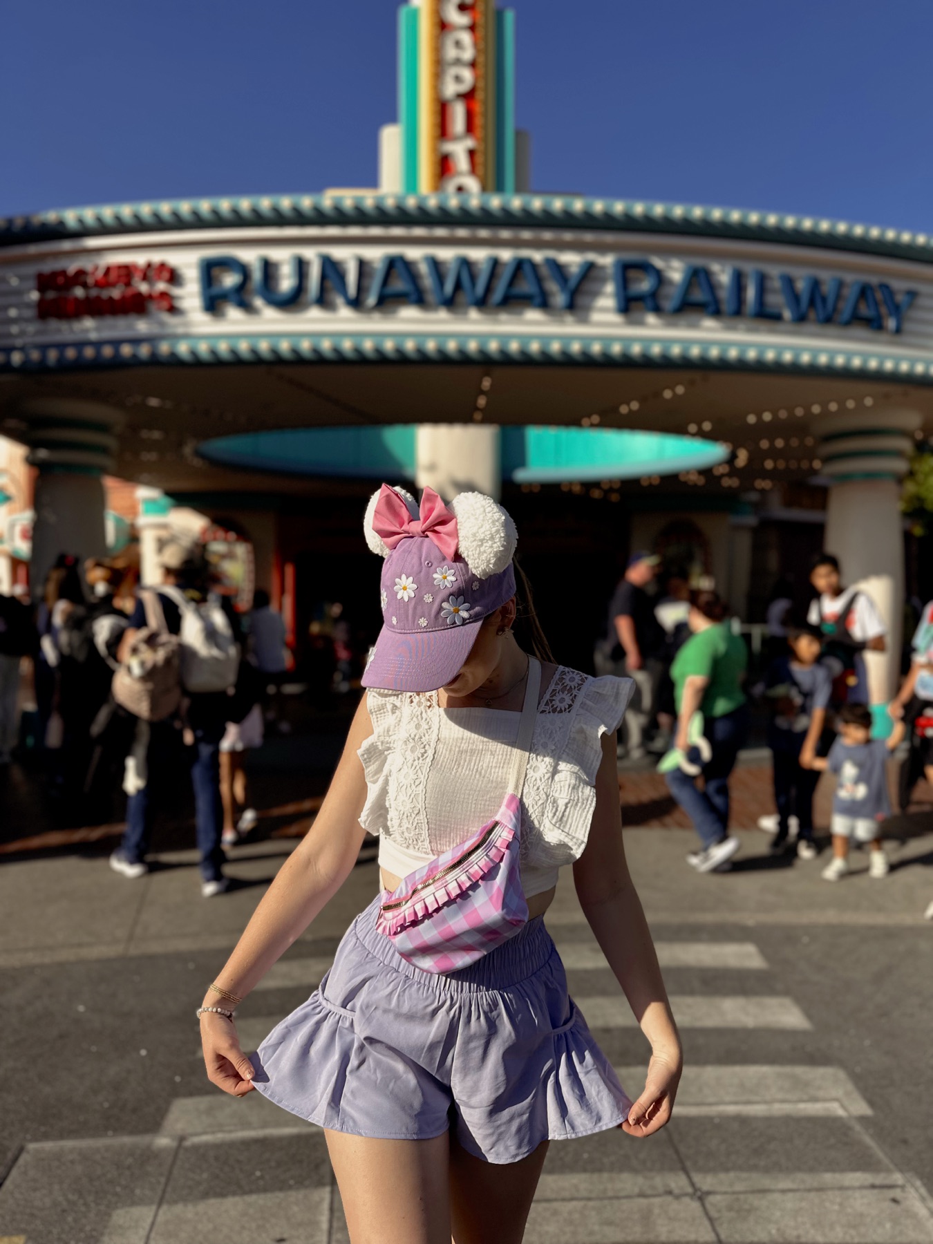Custom ears built onto a soft cap with a hand-sewn bow